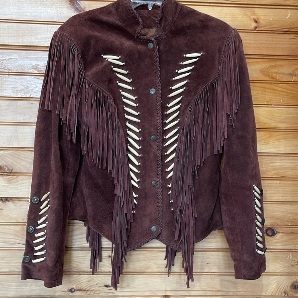 Suede Fringe Leather Jacket in Rich Brown